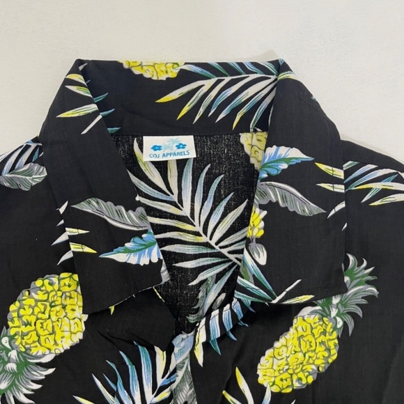 Short Sleeve Black Pineapple Hawaiian Shirt Men’s M. Button Front COJ Apparels - Picture 4 of 10